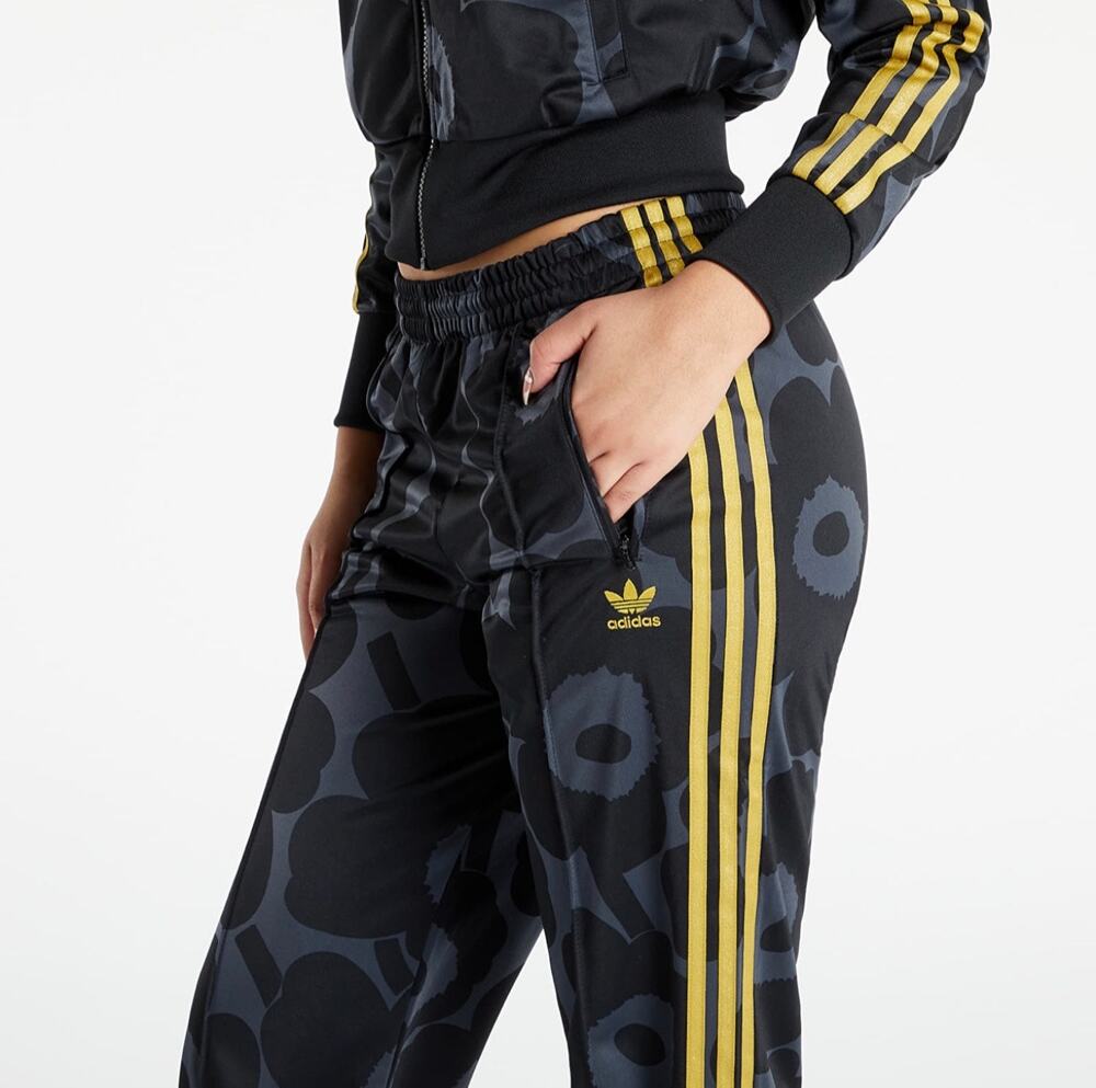 ADIDAS X MARIMEKKO FIREBIRD TRACK PANTS Sz Large Unikko Poppy Flower Black Gold